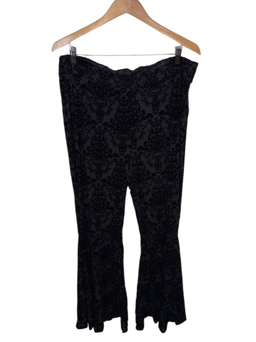 Killstar Black Crushed Velvet Skull Sheer Bell Bottom Pants Women Plus Size 3XL